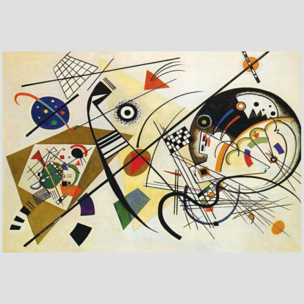 Quadro Kandinsky Linha Transversal Tela Moldura Preta 45X30Cm - 2