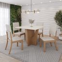 Ver imagem 1 de Conjunto Sala Jantar Mesa Vértice 90cm Canto Reto com Vidro 4 Cadeiras Milla Off White/Nature
