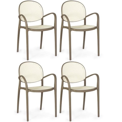 Kit 4 Cadeiras de Jantar Roma com Braço para Sala e Cozinha - Branco-cinza Escuro