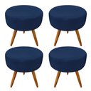Ver imagem 1 de Kit 4 Puffs Banqueta Redonda Nina Veludo Pés Palito Castanho - Pallazio - Azul Marinho