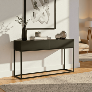 Aparador Moderno para Hall de Entrada 110 Cm Base Metálica Preta Mdf/mdp Resistente com Gavetas:pret