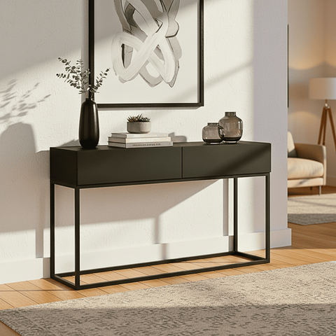 Aparador Moderno para Hall de Entrada 110 Cm Base Metálica Preta Mdf/mdp Resistente com Gavetas:pret