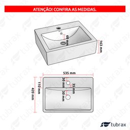 Cuba Lavabo Banheiro Em Cerâmica Louça Quadrada Branca Apoio Tubrax - 4