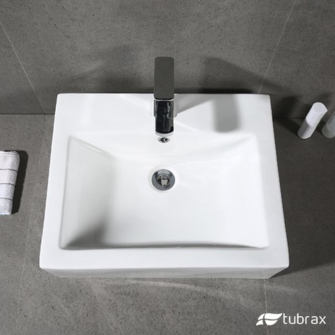 Cuba Lavabo Banheiro Em Cerâmica Louça Quadrada Branca Apoio Tubrax