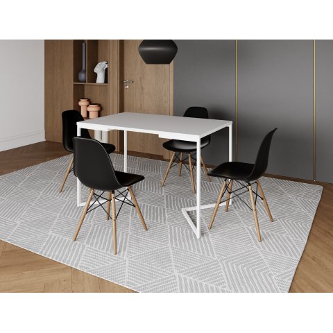 Mesa de Jantar Industrial Base Ferro Branco em  V  Tampo 137x90 Branco 4 Cadeiras Eames Madeira Asse
