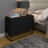 Mesa Cabeceira Moderna Eros 60cm 2 Gavetas Estilo Classic Cor Preto com Pintura Fosca Pé de Ferro - 2