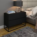 Ver imagem 2 de Mesa Cabeceira Moderna Eros 60cm 2 Gavetas Estilo Classic Cor Preto com Pintura Fosca Pé de Ferro