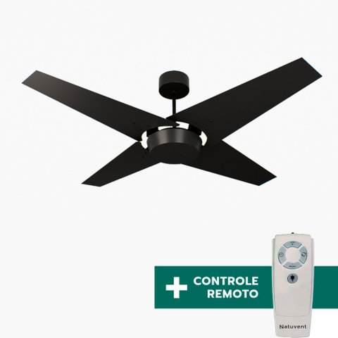 Ventilador de Teto com Controle Remoto Natuvent Callis no Light 4 Pás Madeira Preto 220v