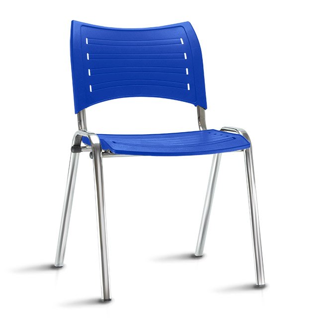 Cadeira Secretaria Fixa Iso Plástica Cromada - Azul