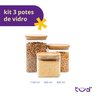Kit 3 Potes de Vidro Tampa de Bambu Herméticos Quadrados - Tüd - 3