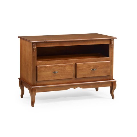 Rack de Madeira para Sala com Pés Luis Xv 2 Gavetas e Nicho 60502 Linz Móveis - Imbuia Glazer