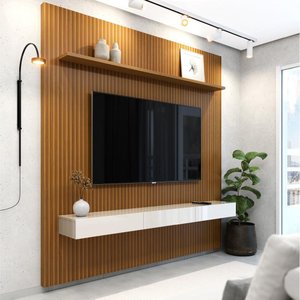 Painel para Tv até 75 Polegadas Ripado Impressão 3d Egeo com Nicho 1,80m Cedo Off White Edn