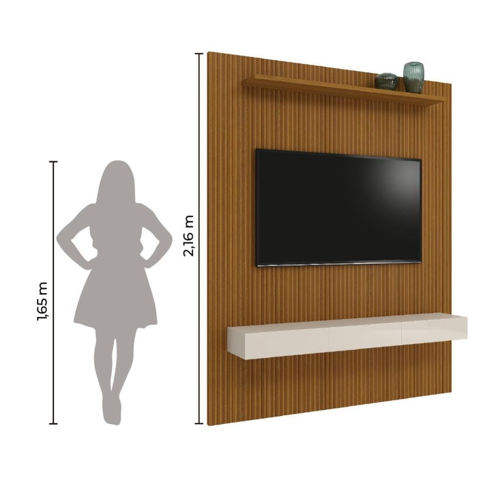 Painel para Tv até 75 Polegadas Ripado Impressão 3d Egeo com Nicho 1,80m Cedo Off White Edn - 5