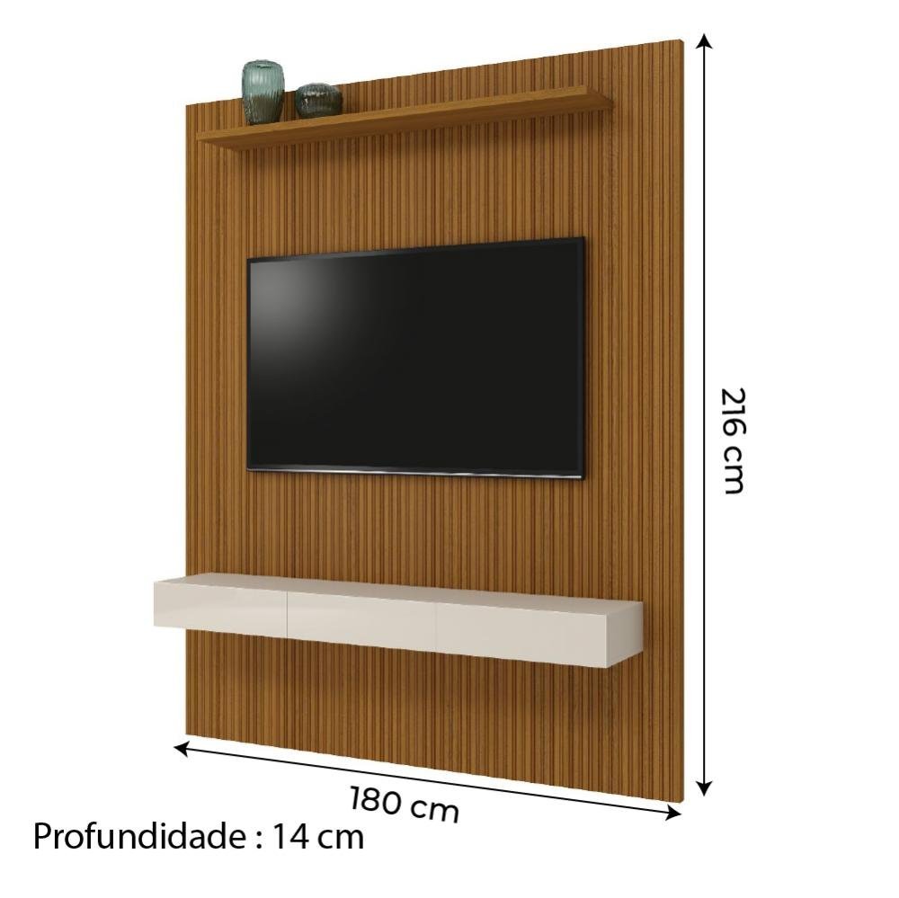 Painel para Tv até 75 Polegadas Ripado Impressão 3d Egeo com Nicho 1,80m Cedo Off White Edn - 4