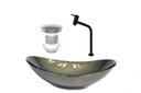 Ver imagem 1 de CUBA DE VIDRO OVAL 55CM OURO ENVELHECIDO + VALVULA + TORNEIRA PRETA
