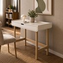 Ver imagem 1 de Mesa Escrivaninha Orgânica Home Office 1 Gaveta 100cm Nordic A03 Off White Roble - Lyam Decor