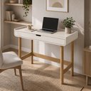 Ver imagem 4 de Mesa Escrivaninha Orgânica Home Office 1 Gaveta 100cm Nordic A03 Off White Roble - Lyam Decor
