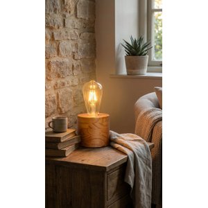 Luminária Abajur de Mesa Mine em Madeira Minimalista