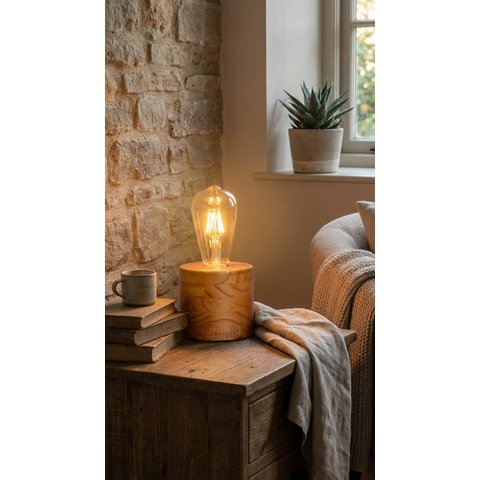 Luminária Abajur de Mesa Mine em Madeira Minimalista