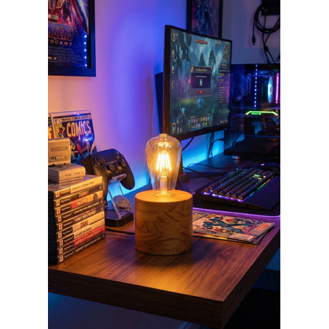 Luminária Abajur de Mesa Mine em Madeira Minimalista