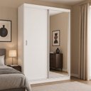 Ver imagem 1 de Guarda-Roupa Solteiro 1 Espelho 2 Portas de Correr 2 Gavetas MDF Espresso Móveis Branco