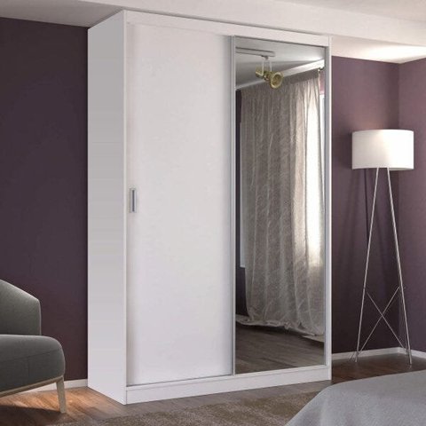 Guarda-Roupa Solteiro 1 Espelho 2 Portas de Correr 2 Gavetas MDFMM771E1 Espresso Móveis Branco