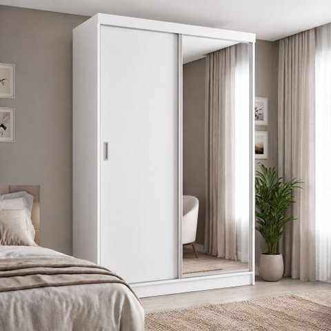 Guarda-Roupa Solteiro 1 Espelho 2 Portas de Correr 2 Gavetas MDF Espresso Móveis Branco