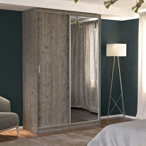 Guarda-Roupa Solteiro 1 Espelho 2 Portas de Correr 2 Gavetas MDFMM771E1 Espresso Móveis Cinza/Demolição