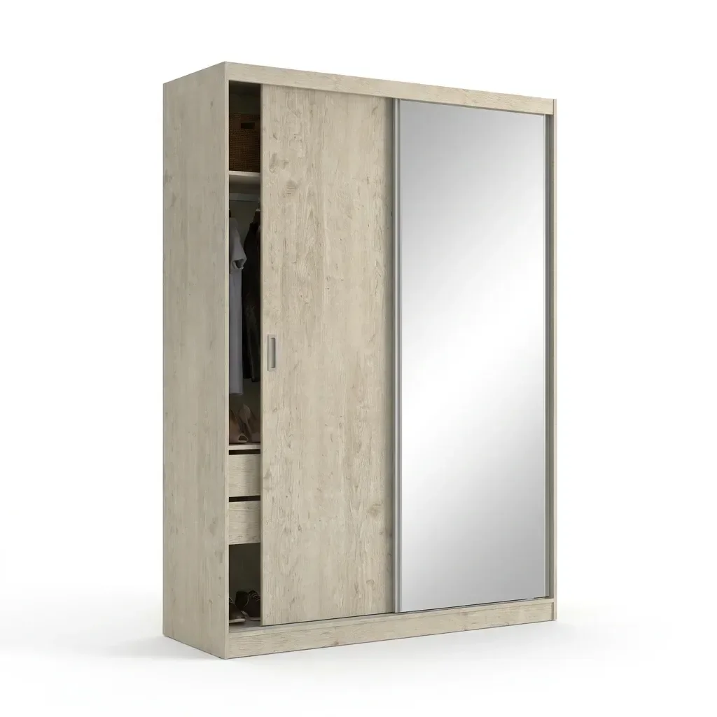 Ver imagem 6 de Guarda-Roupa Solteiro 1 Espelho 2 Portas de Correr 2 Gavetas MDFMM771E1 Espresso Móveis Bege/Marfim Areia