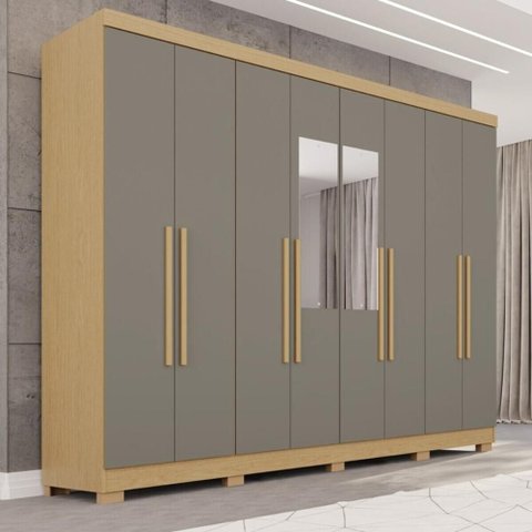 Guarda-Roupa Casal com Espelho 8 Portas 241cm Multimóveis Madeirado/Cinza