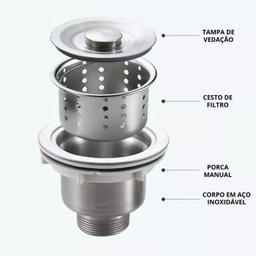 Válvula Pia Cozinha 4 1/2 Inox 304 com Cesto Removível Ralo - Brinovar - 7