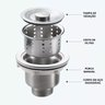 Válvula Pia Cozinha 4 1/2 Inox 304 com Cesto Removível Ralo - Brinovar - 7