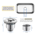 Ver imagem 2 de Válvula Pia Cozinha 4 1/2 Inox 304 com Cesto Removível Ralo - Brinovar