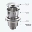 Ver mais imagens de Válvula Pia Cozinha 4 1/2 Inox 304 com Cesto Removível Ralo - Brinovar