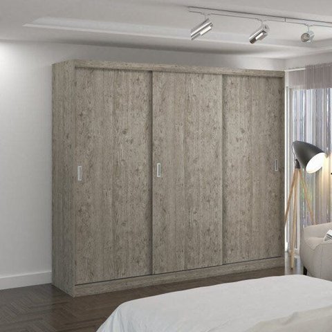 Guarda-Roupa Casal 3 Portas de Correr 2 Gavetas MDFMM774 Espresso Móveis Cinza/Demolição