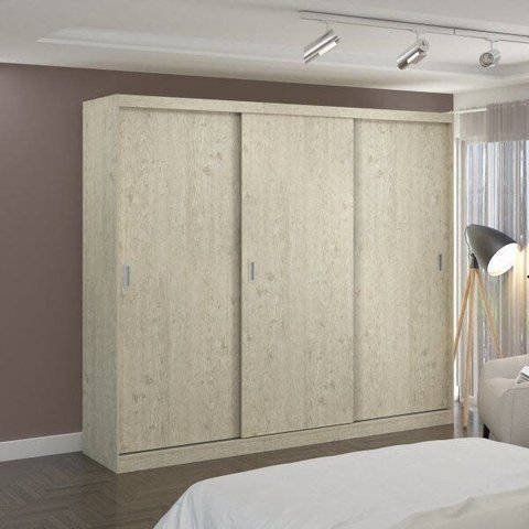 Guarda-Roupa Casal 3 Portas de Correr 2 Gavetas MDFMM774 Espresso Móveis Bege/Marfim Areia