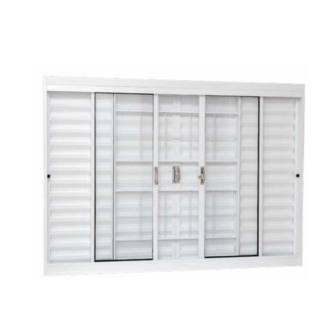 Janela Veneziana Aço Branco Grade Quadriculada Vidro Liso 150x100