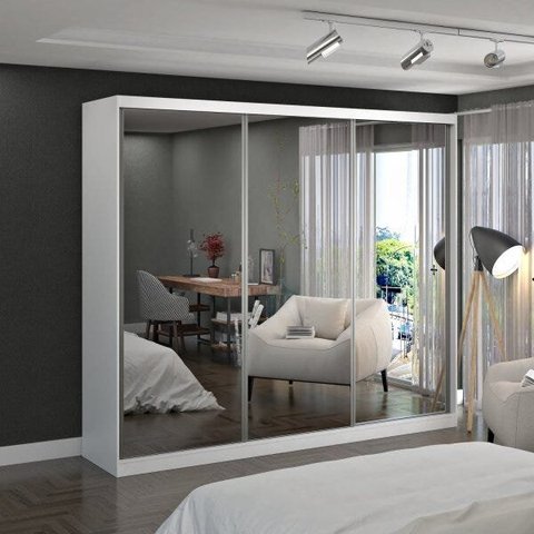 Guarda-Roupa Casal com Espelho 3 Portas de Correr MDFMM774E3 Espresso Móveis Branco