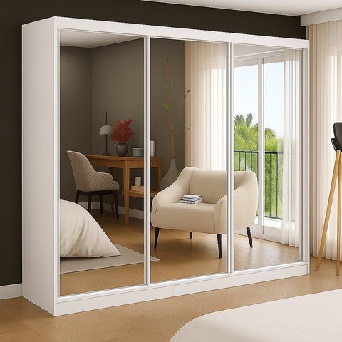 Guarda-Roupa Casal com Espelho 3 Portas de Correr MDF Espresso Móveis Branco