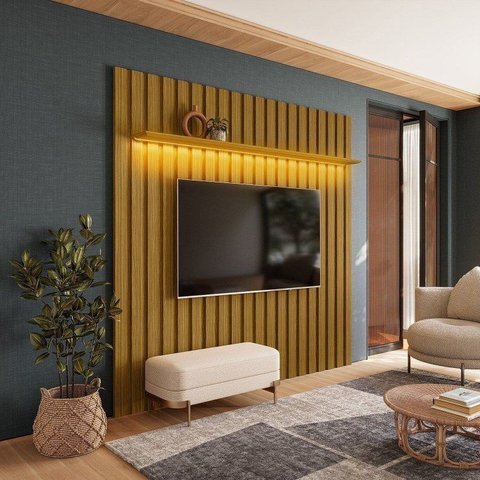 Painel Ripado para TV até 70 Polegadas com LED MDF 177CMX218CM London