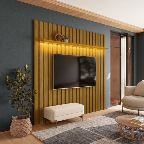 Painel Ripado para TV até 70 Polegadas com LED MDF 177CMX218CM London