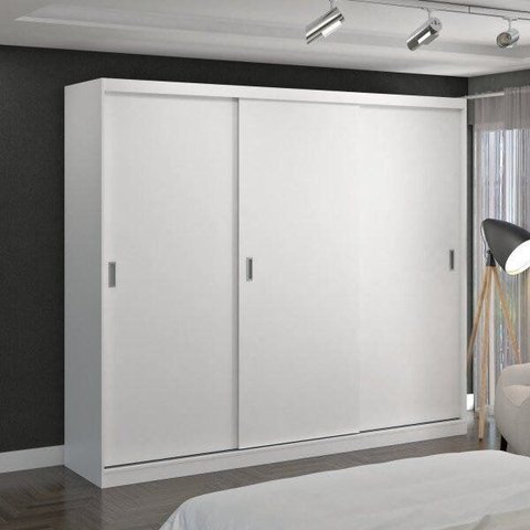 Guarda-Roupa Casal 3 Portas de Correr 2 Gavetas MDFMM7318 Espresso Móveis Branco