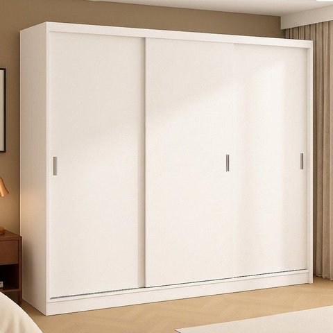 Guarda-Roupa Casal 3 Portas de Correr 2 Gavetas Espresso Móveis Branco