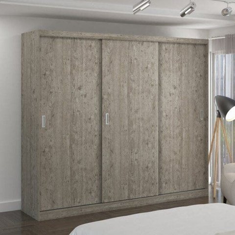 Guarda-Roupa Casal 3 Portas de Correr 2 Gavetas MDFMM7318 Espresso Móveis Cinza/Demolição
