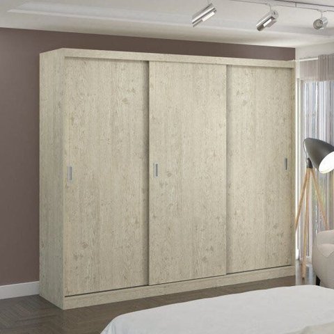 Guarda-Roupa Casal 3 Portas de Correr 2 Gavetas MDFMM7318 Espresso Móveis Bege/Marfim Areia