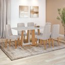 Ver imagem 1 de Conjunto Sala de Jantar Mesa Easy Pop 170x90cm Tampo Vidro/mdf com 6 Cadeiras Seat Linho Mosaico