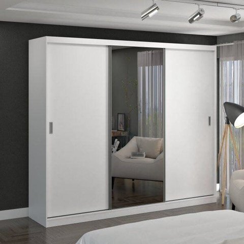 Guarda-Roupa Casal 1 Espelho 3 Portas de Correr 2 Gavetas MDFMM7318E1 Espresso Móveis Branco