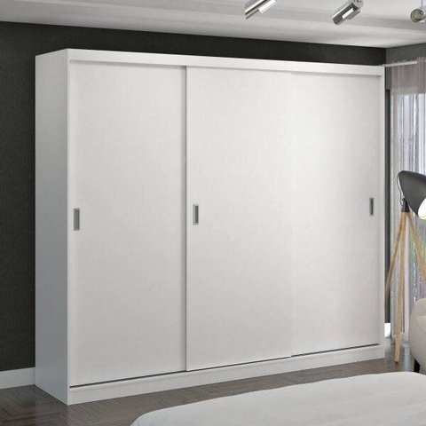 Guarda-Roupa Casal 3 Portas de Correr 2 Gavetas MDFMM7320 Espresso Móveis Branco