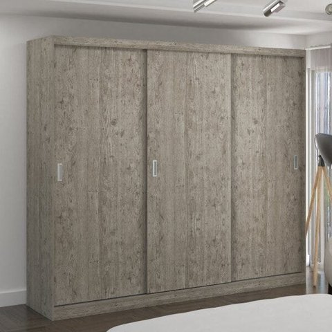 Guarda-Roupa Casal 3 Portas de Correr 2 Gavetas MDFMM7320 Espresso Móveis Cinza/Demolição