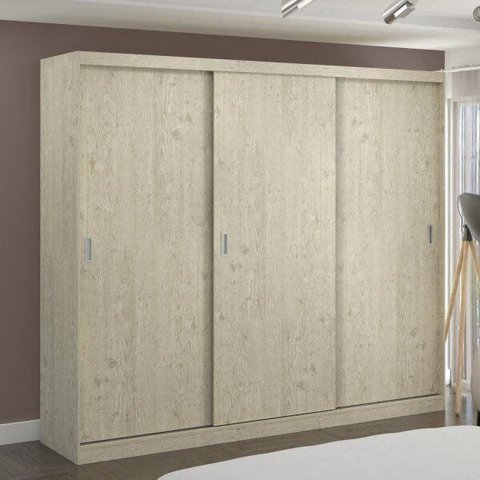 Guarda-Roupa Casal 3 Portas de Correr 2 Gavetas MDFMM7320 Espresso Móveis Bege/Marfim Areia
